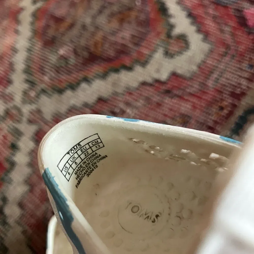 Toms Blue and White Shoes with Slip-On Style and Ventilated Design